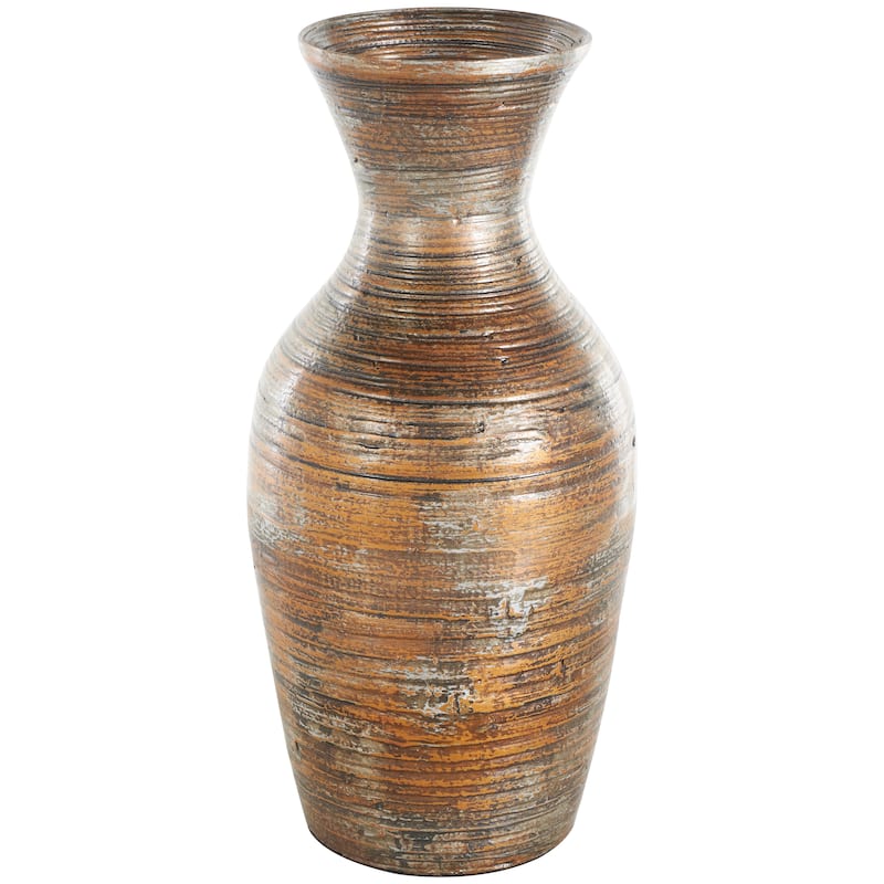 Brown Bamboo Wood Antique Inspired Pot Vase