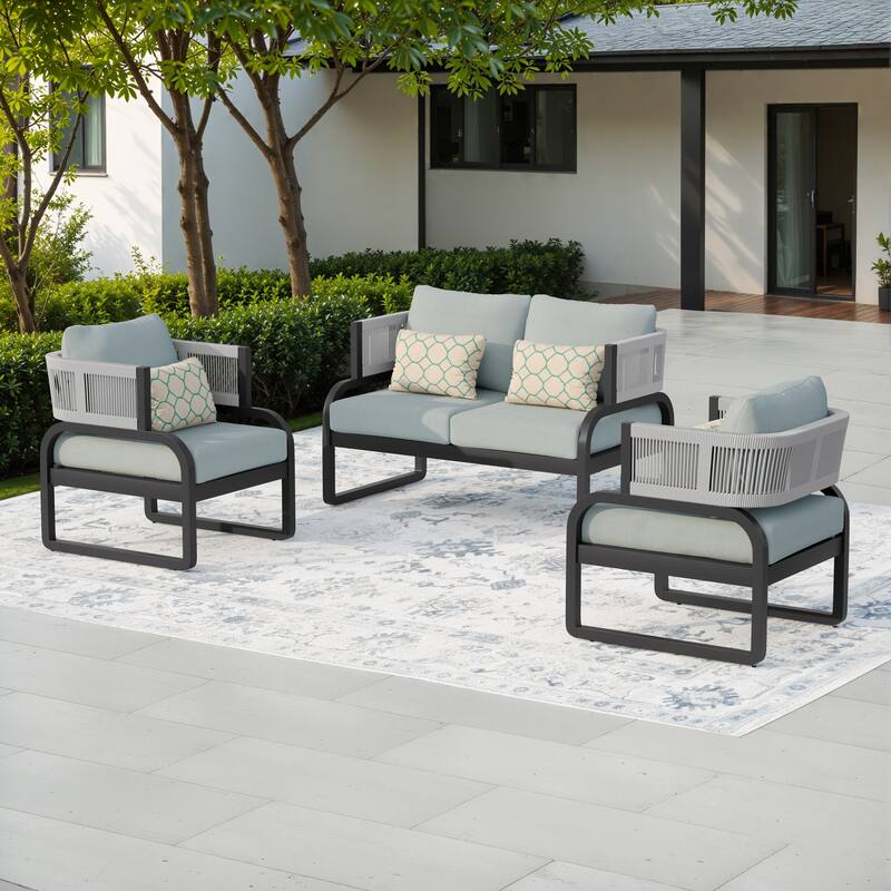 Corvus Rocio 3-piece Outdoor Acacia Conversation Set with Sunbrella Pillows