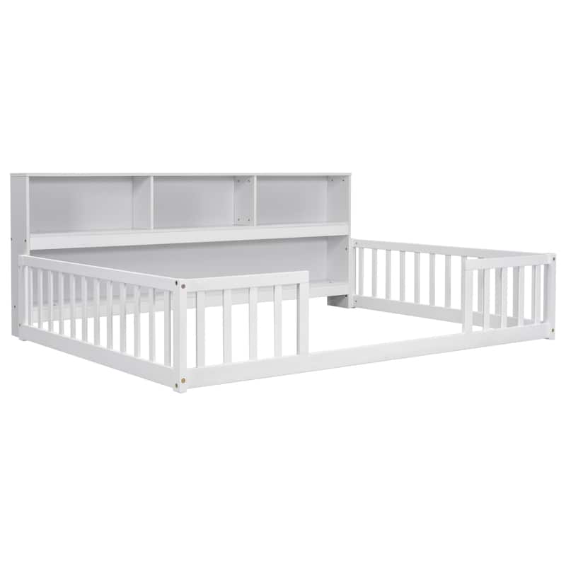 Wooden bed floor bed with bedside bookcase and shelves