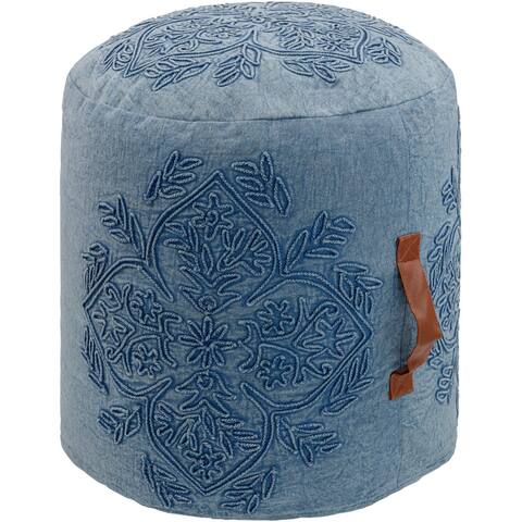 Kase Distressed Damask 16-inch Pouf with Handle