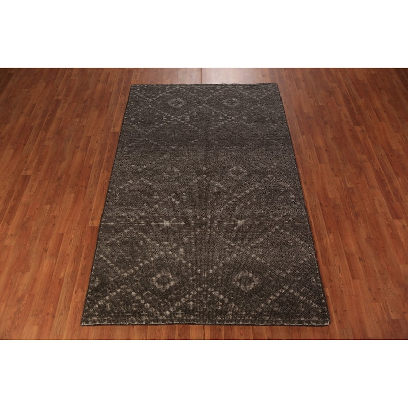 Grey Geometric Moroccan Oriental Rug Hand-Knotted Wool Carpet - 5'0" x 7'9"