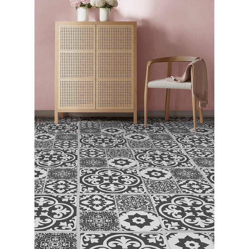 Valencia Charcoal Peel and Stick Floor Tiles