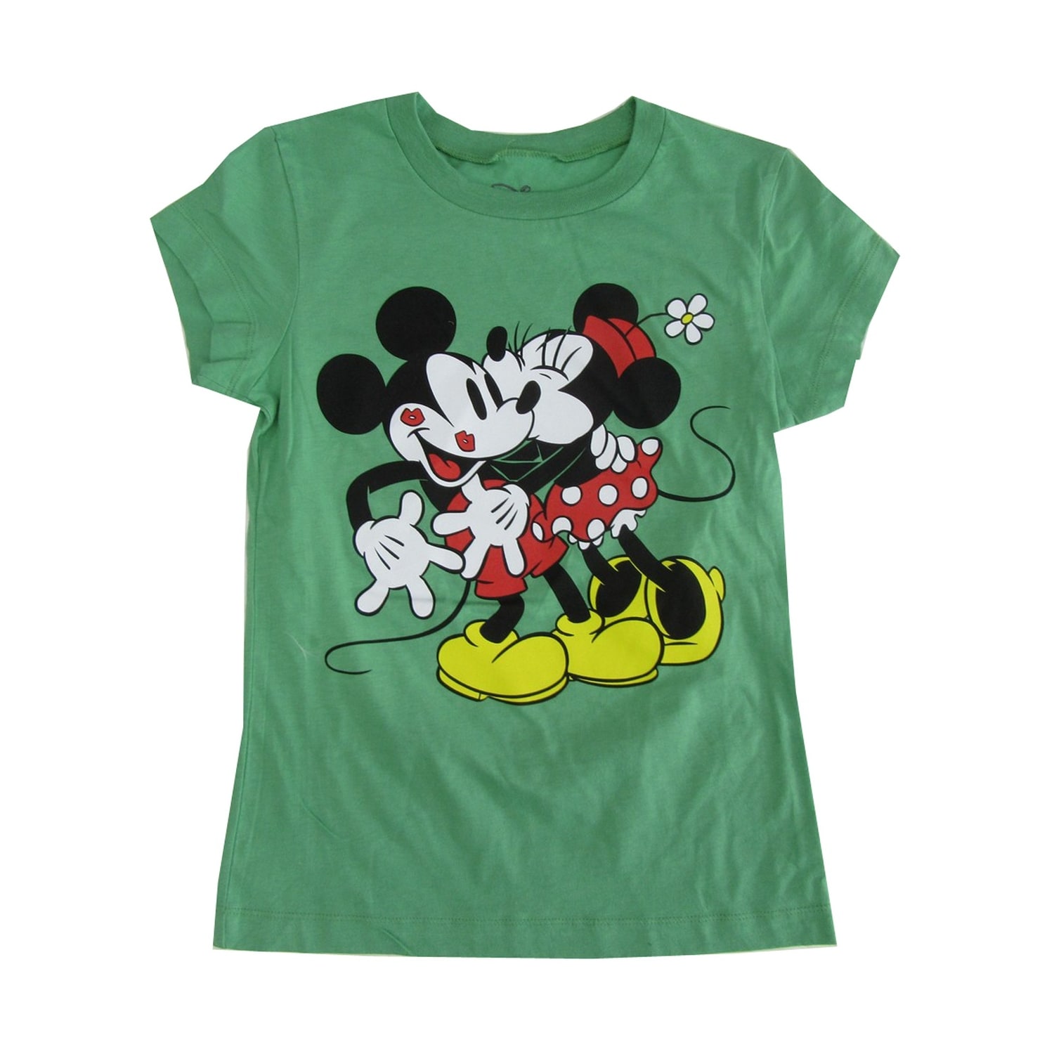 Shop Disney Women S Green Mickey Minnie Mouse Print Short Sleeve T