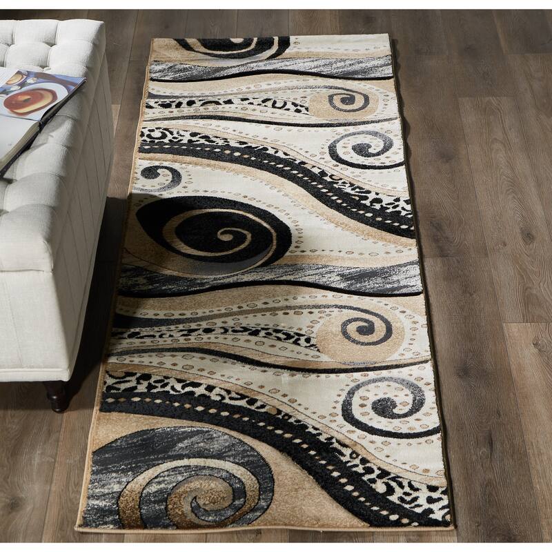 Rhodes Collection Abstract Swirl Area Rug - 2'8'' X 8'1'' - Anthracite