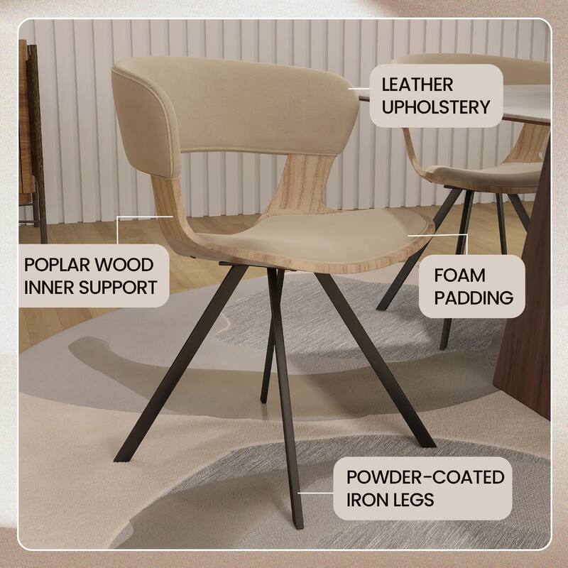 Nymia Upholstered Dining Chair with Saddle Seat - Velvet or Leather Accent Chair with Open Back and Iron Legs Set of 4