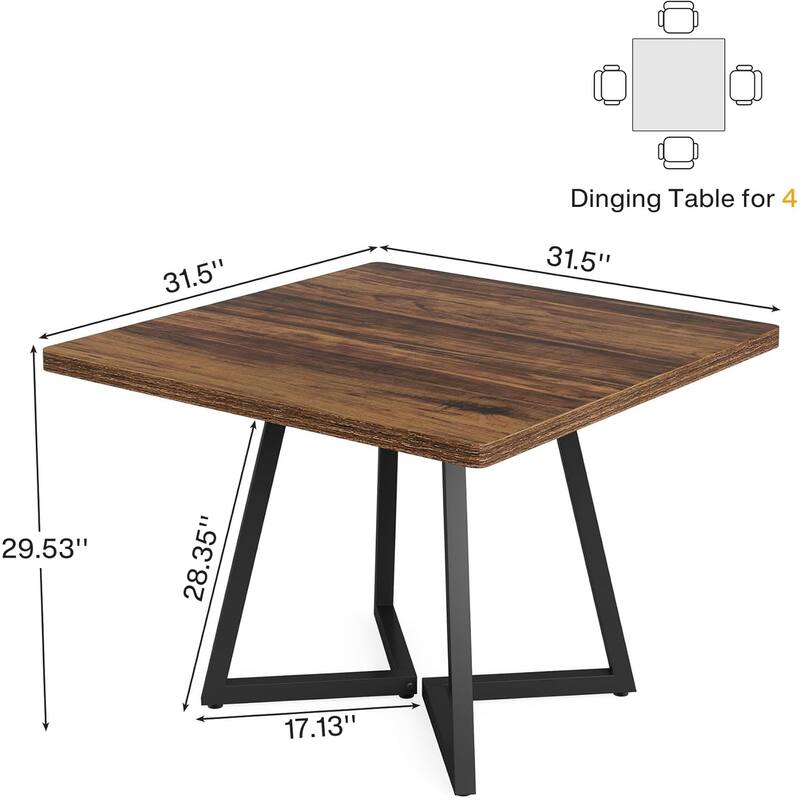 Industrial Dining Table for 4, 31.5” Square Dinner Table for Kitchen