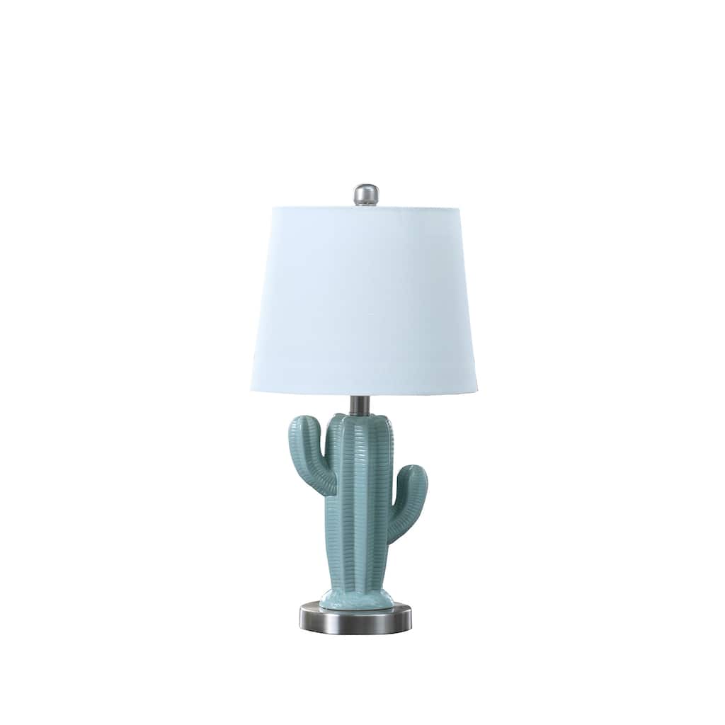 Modern Table Lamp Ceramic Cactus Teal Southwest Style Desk Lamp 22 Inch