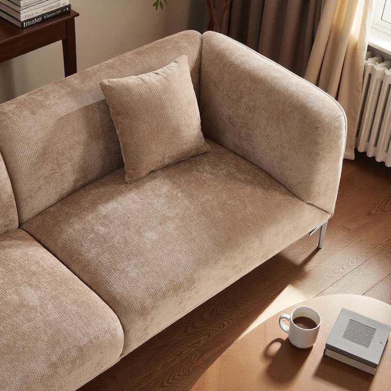 82.6" Modern Curved Boucle Sofa, Thick Cushions & Solid Wood Frame, Cozy Living Room Couch for Reading & Movie Nights