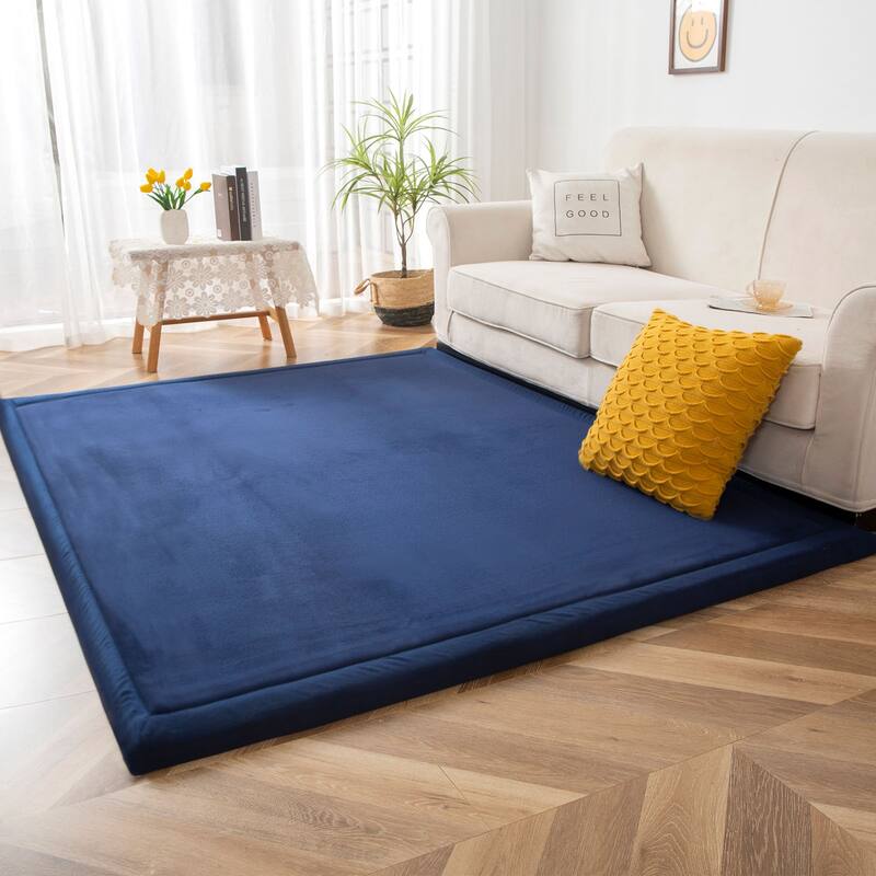 Memory Foam Soft Padded Baby Play Mats Area Rug with Non-Slip Bottom - 5' x 7' - Navy
