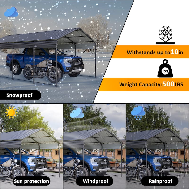 GDFStudio - Oliver Heavy Duty Outdoor Metal Carport with Waterproof Tarpaulin and Reinforced Base