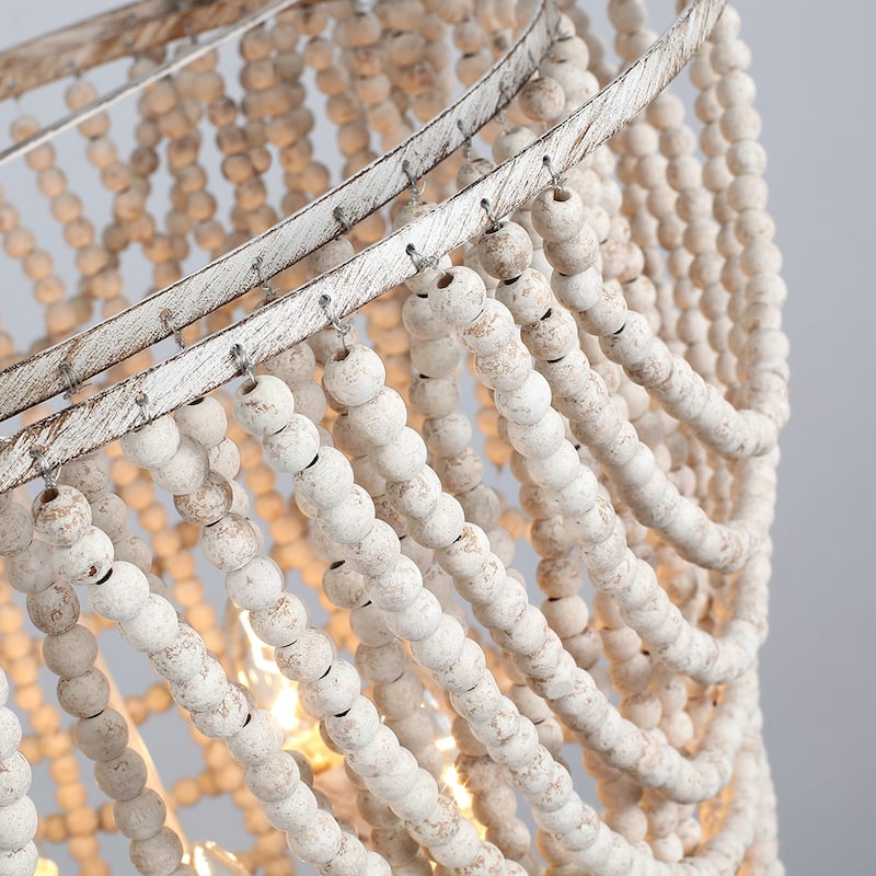 5-Light Romantic Natural Wood Beaded Chandelier - 19.7