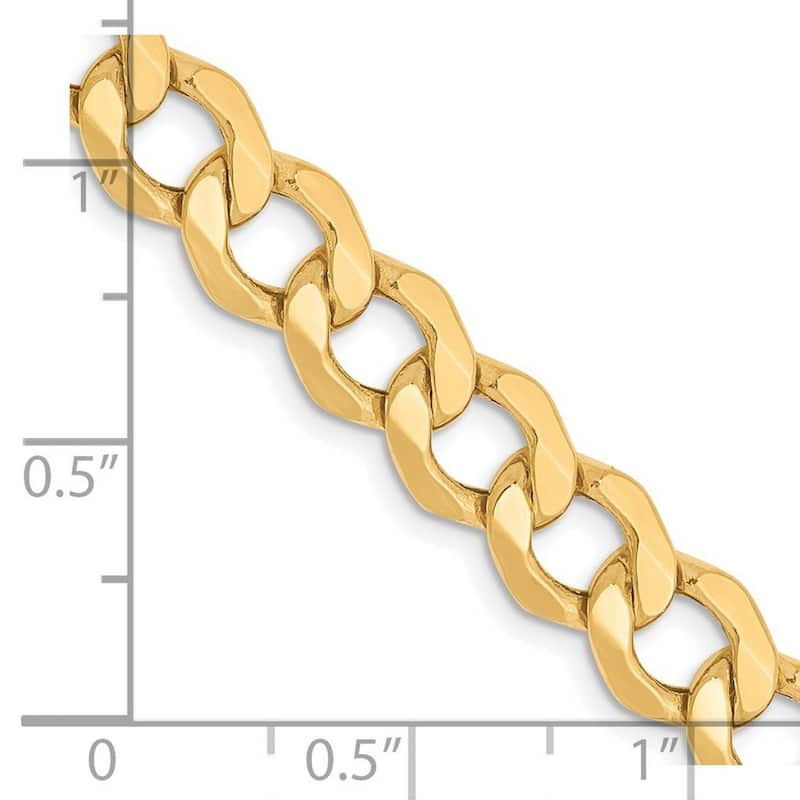 Curata 10k Semi Solid Lobster Claw Closure 7.0mm Semi solid Curb Link Chain Bracelet