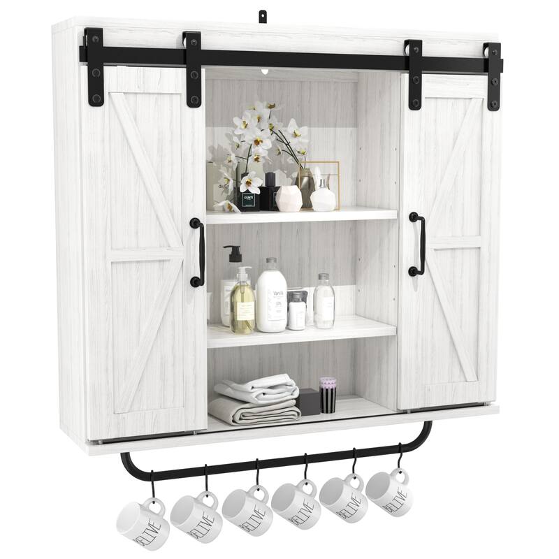 3-Tier Wood Wall Storage Cabinet with 2 Sliding Barn Door