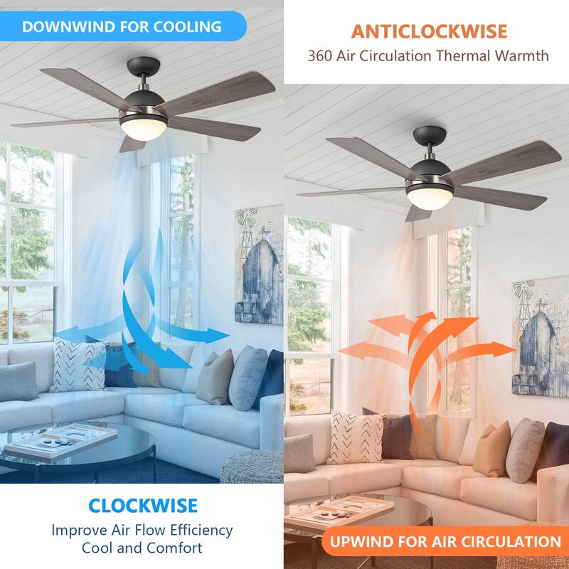 52" Graphite Wooden Modern Ceiling Fan with Light and Remote - Timber Gray