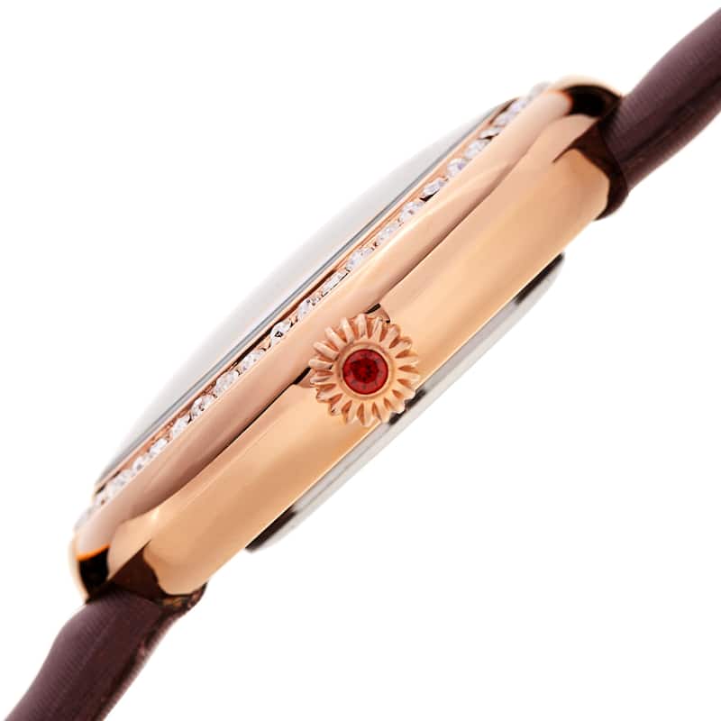 Burgi Ladies Koi Pond Crystal Brown Leather Strap Watch