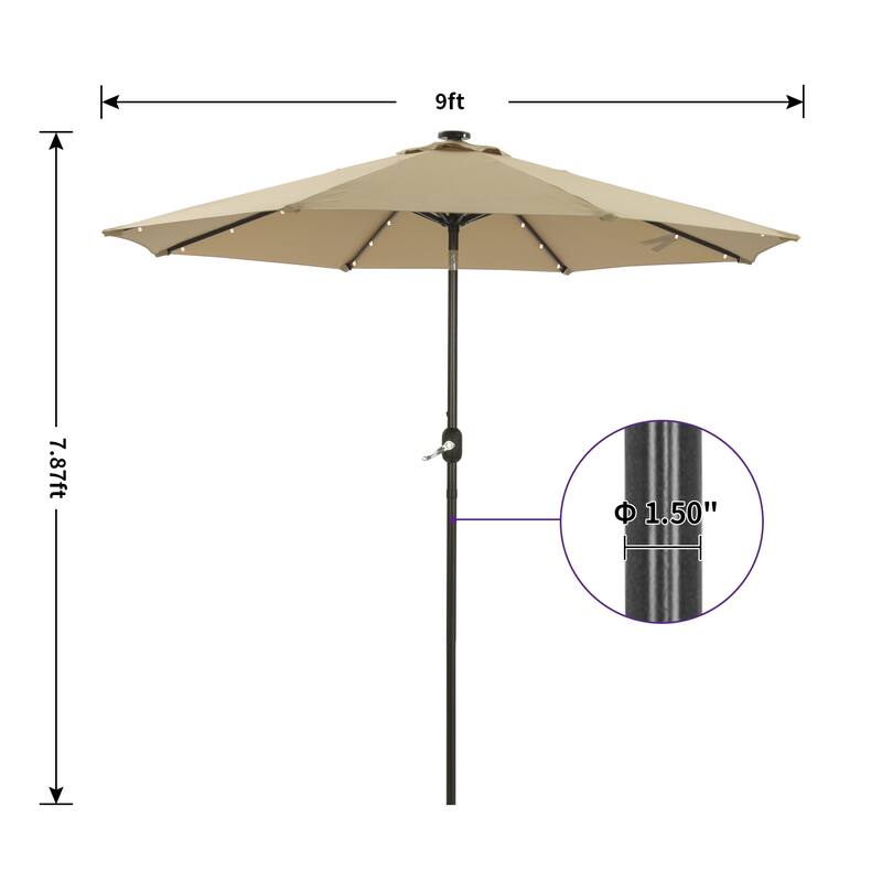 9 ft. Aluminum Market High Quality Solar LED Light Tilt Patio Beach Umbrella
