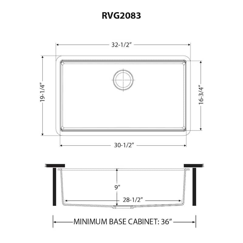 Ruvati 32 x 19 inch Granite Composite Quartz Undermount Single Bowl Kitchen Sink - Arctic White - RVG2083WH