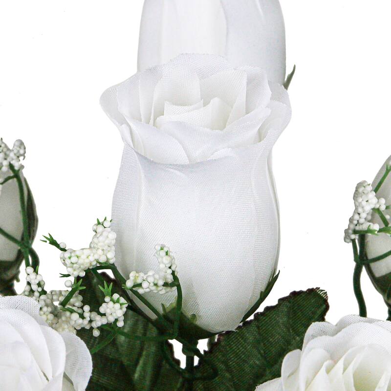 Set of 12 White Artificial Rose Bud Flower Stem Bush Bouquet 14in - 14" L x 6" W x 6" DP