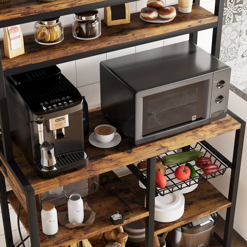 Kitchen Buffet Table with Large Storage with Power Outlet
