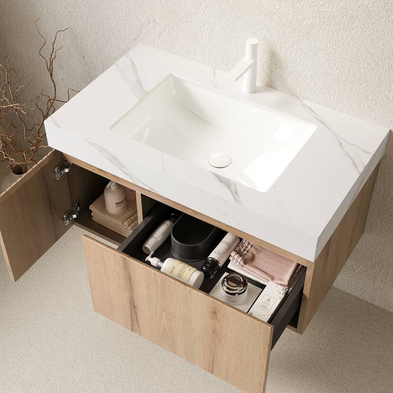 Floating Storage Bathroom Vanity with 1 Pre-drilled Faucet Hole