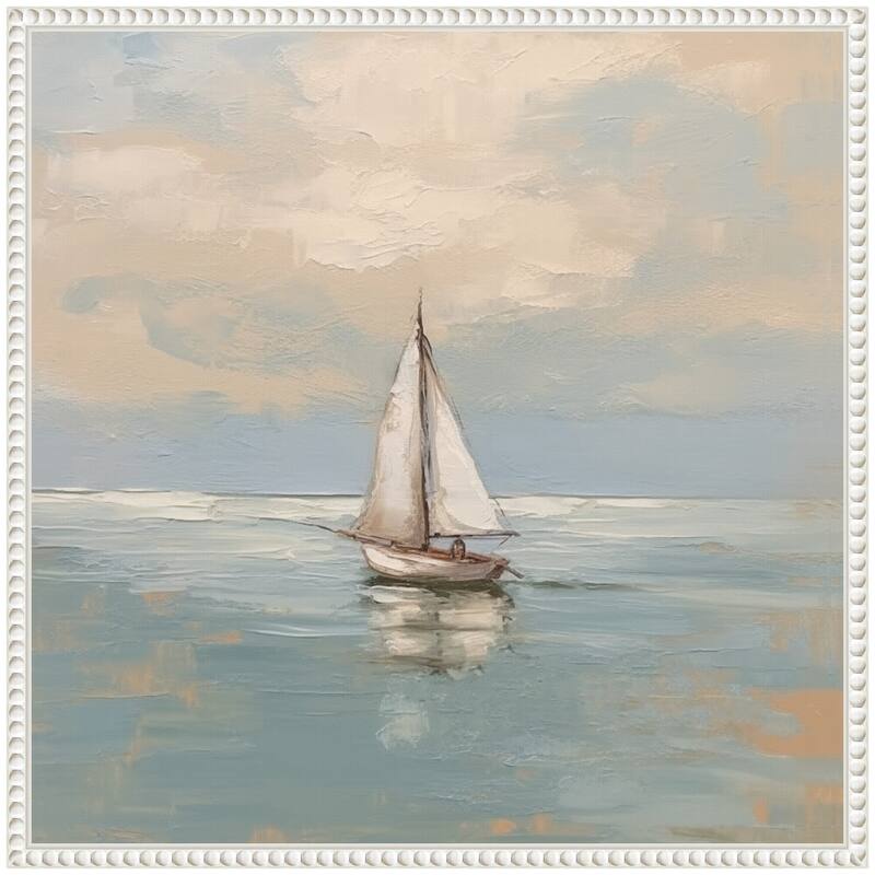 Kate and Laurel Sylvie Calm Pastel Sailboat Landscape Framed Canvas by The Creative Bunch Studio