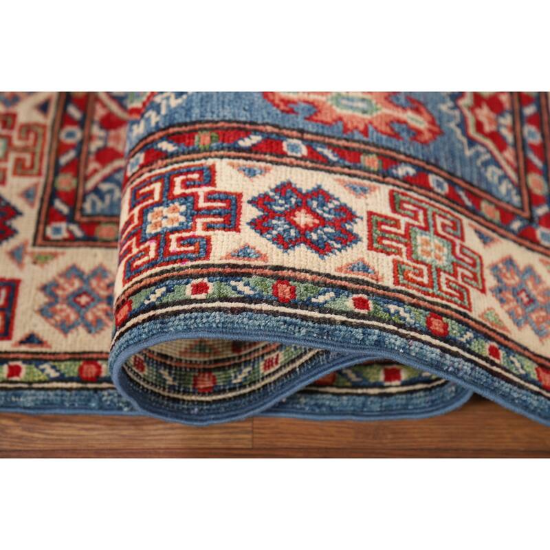 Blue Kazak Foyer Rug Handmade Geometric Wool Handmade Wool Carpet - 2'9" x 4'2"