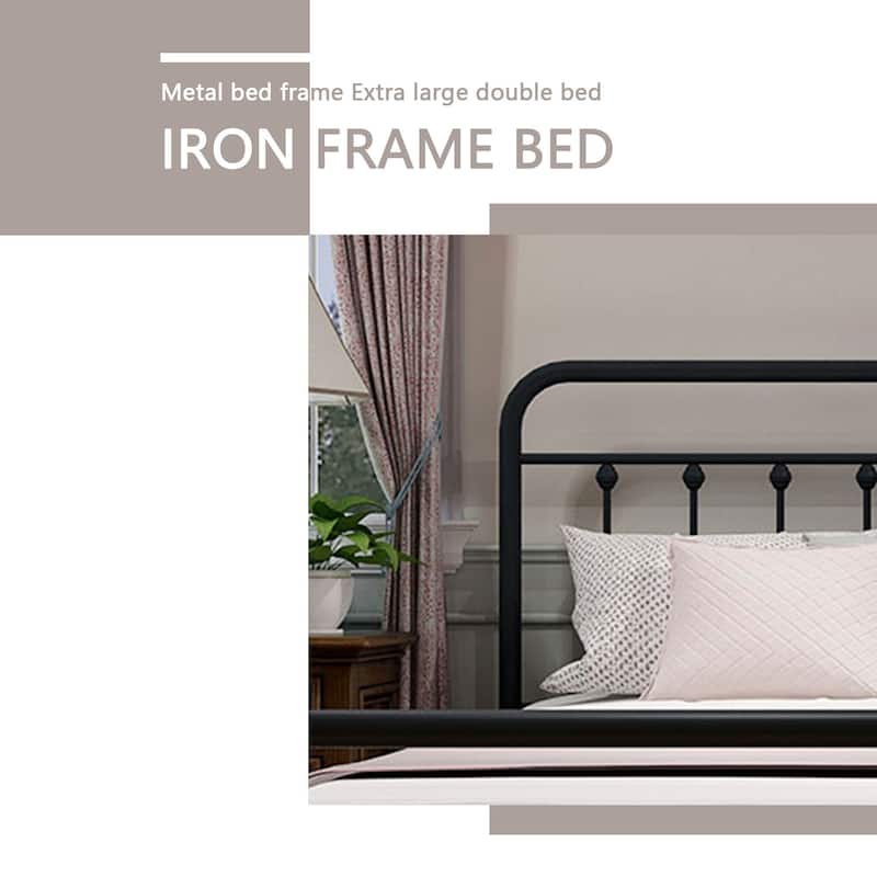 Alazyhome Simple Vintage Metal Platform Bed Frame, Easy-Assembly - Black - California King
