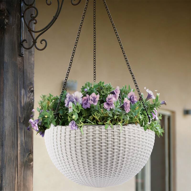 13.4 inch Self-Watering Hanging Rattan-Inspired Planter Large Capacity, Root-Rot Resistant Water Storage