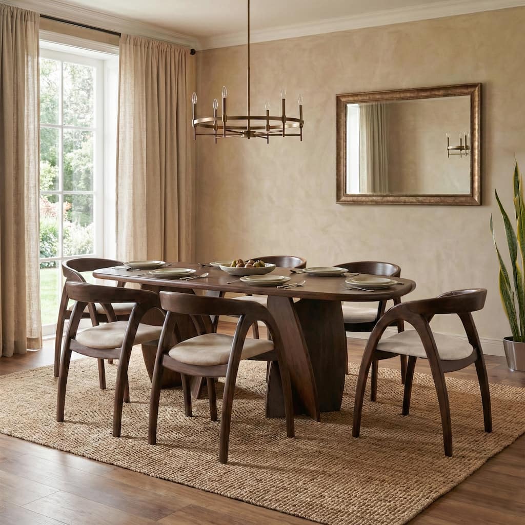 Furniture of America Abigail XIV Mid-Century Modern 7-Piece Walnut Solid Wood Extendable Dining Set with Side Chairs