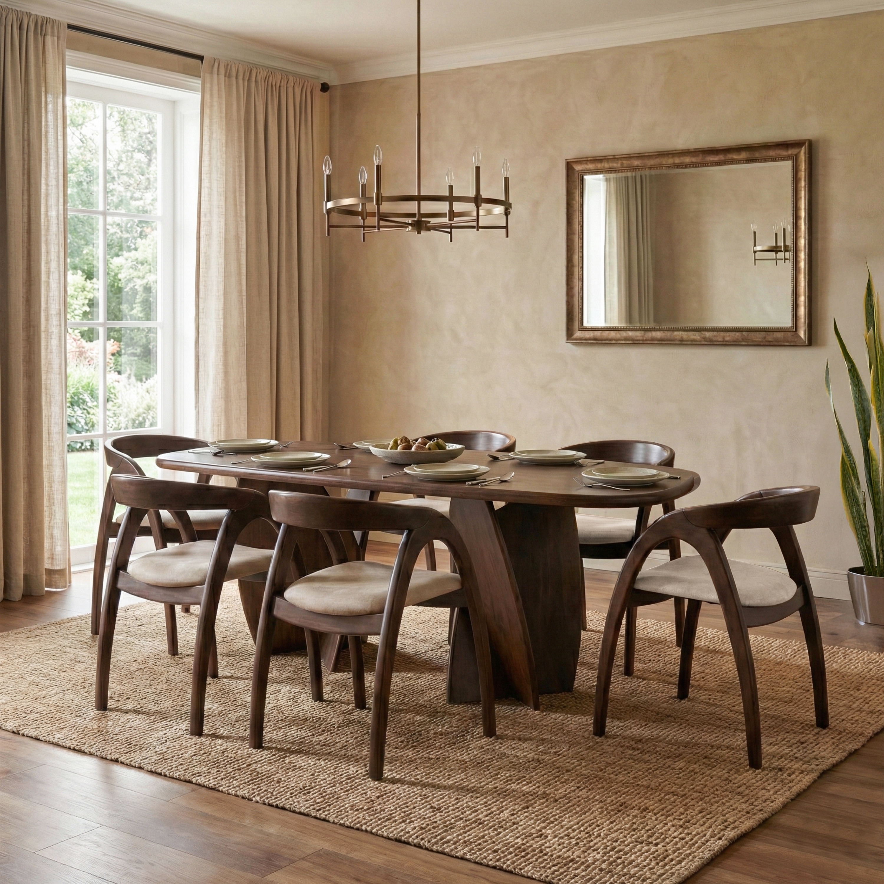 Furniture of America Abigail XIV Mid-Century Modern 7-Piece Walnut Solid Wood Extendable Dining Set with Side Chairs