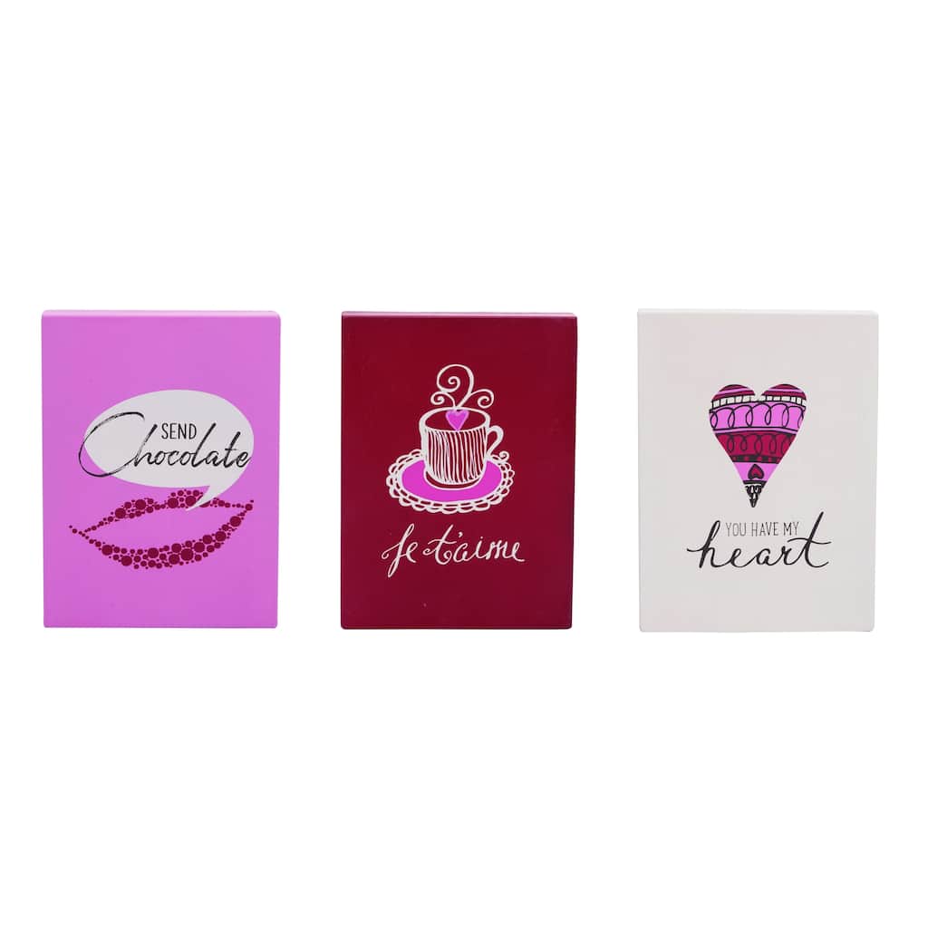 Transpac MDF Chocolate Block Decor Set of 3 Valentines Home Decorations