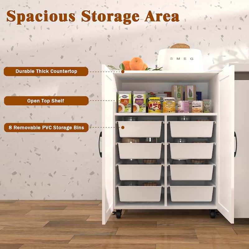 Kitchen Cabient with Storage, Kitchen Island with Removable Bins, Coffee Bar Cabinet Buffet Sideboard with Barn Door