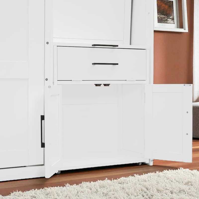 Twin Murphy Wall Bed with Closet, Drawers & Desk, Reversible Layout, 110.7 x 15.7 x 90.4 in, 400 lb Capacity