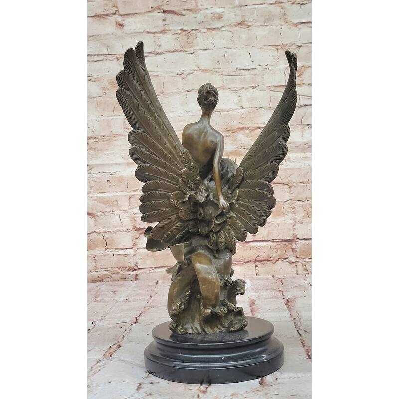 Romantic Bronze Angel Sculpture – Embrace Of Two Winged Figures On Marble Base