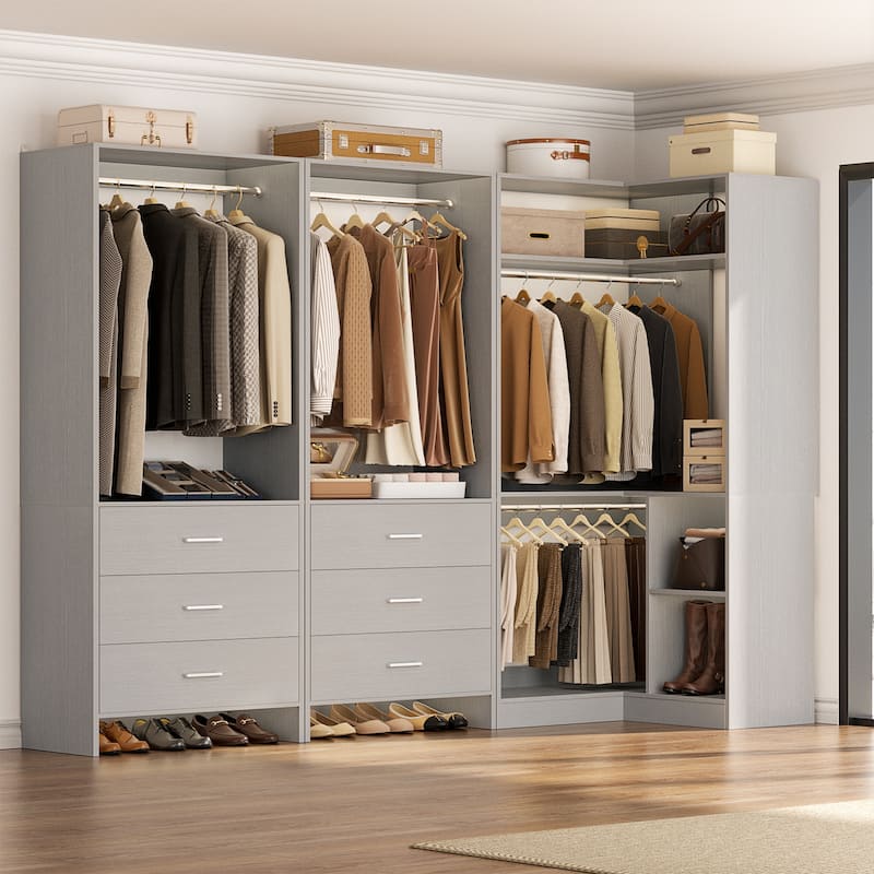 Cimly Set of 3 Freestanding Corner Closet System, Space-saving Closet Organizer for Walk-in/ Reach-in Closet - 81'' - Grey