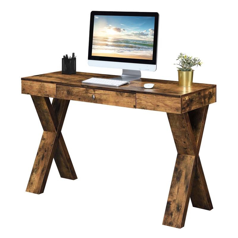 1-Drawer Ivory Desk - Console Table with Stainless Handle & Crisscross Legs