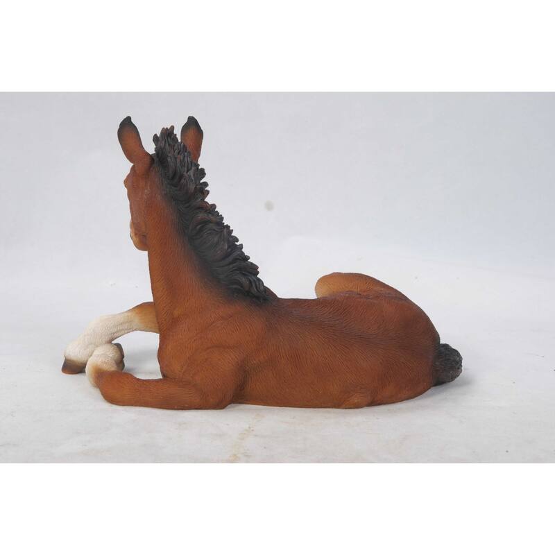 14" Brown and White Colt Laying Down Statue