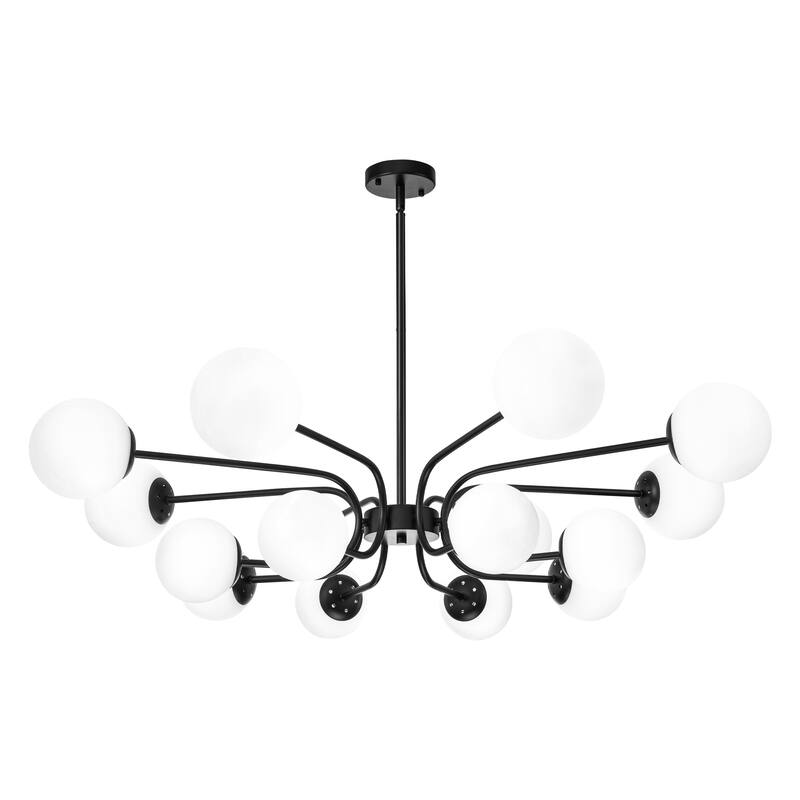 16-Light Mid-Century Modern 2-Tier Large Round Sputnik Glass Globe Chandelier with Milky White Glass Globe Shade