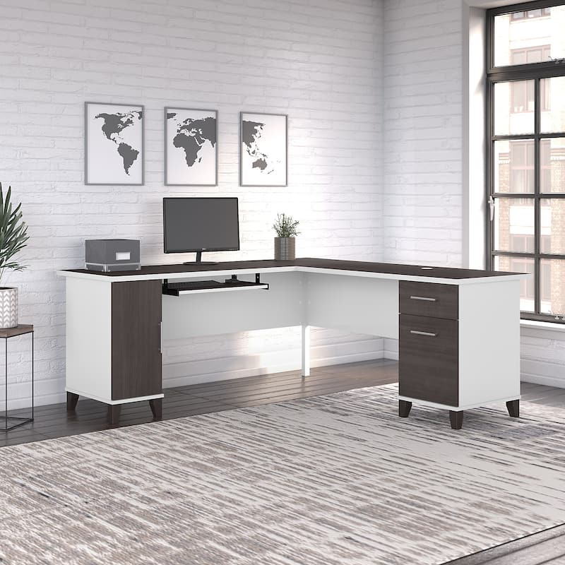 Somerset 72W L Shaped Desk with Storage by Bush Furniture - Storm Gray/White