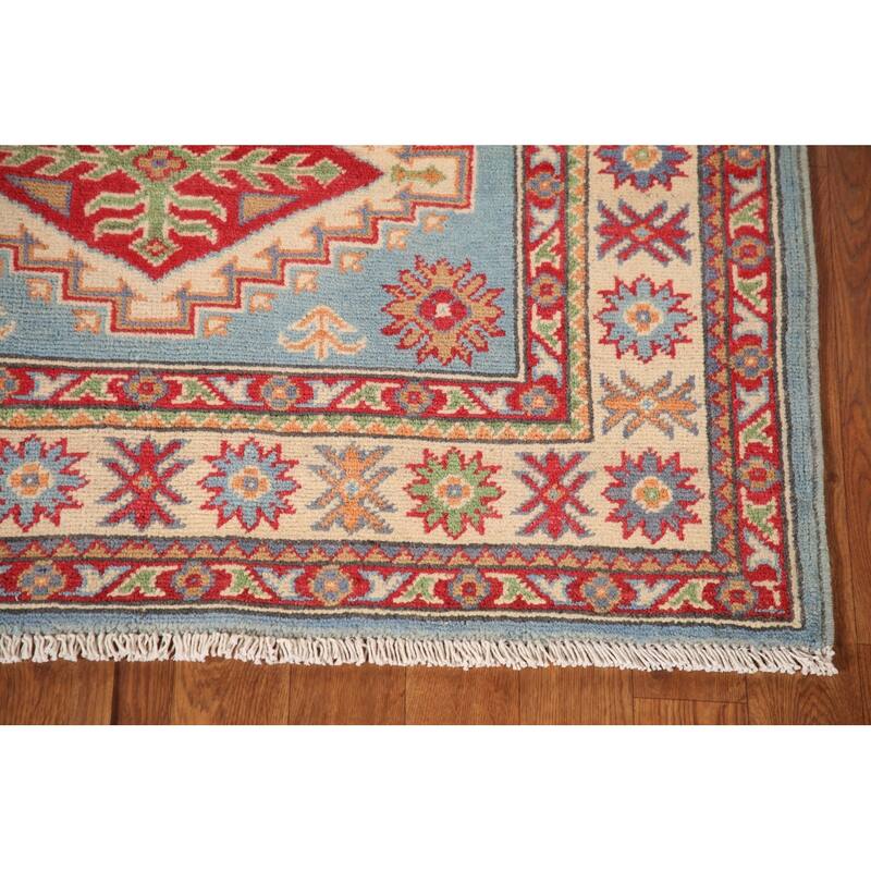 Light Blue Kazak Accent Rug Handmade Wool Carpet - 3'4"x 4'9"