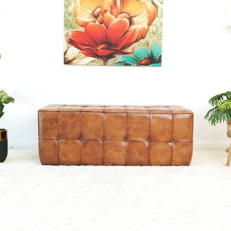 Seletar Tan Leather Ottoman Comfortable choice, multiple functions, classic design, and cozy corners