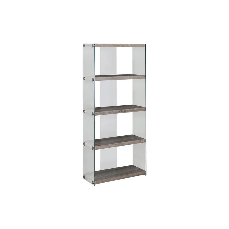 5 Tier Bookcase, Modern Contemporary 60"h Bookshelf with Clear Tempered Glass Frame for Living room Office, Bedroom