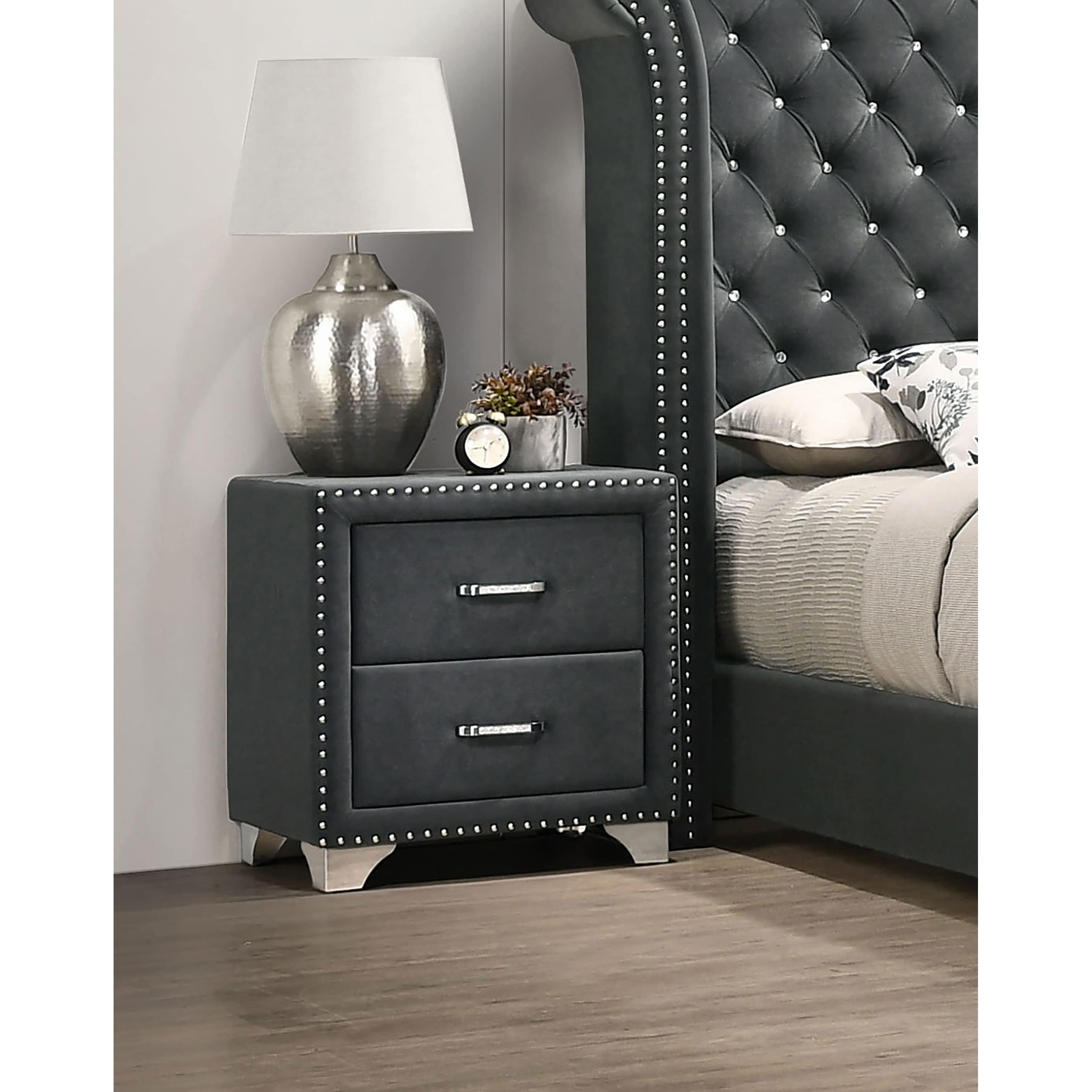 Grey Upholstered 2-drawer Nightstand