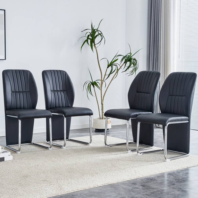 Set of 4 modern minimalist dining chairs in PU material - Black