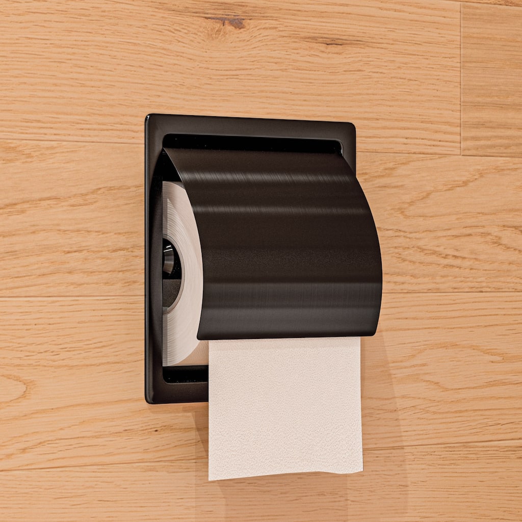 ALFI brand ABTPP77-BB Brushed Black Stainless Steel Recessed Toilet Paper Holder with Cover