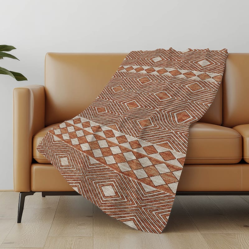Premium Machine Washable ASB107 Modern Geo Sherpa Throw Blanket - Canyon - 4'2" x 5'10"