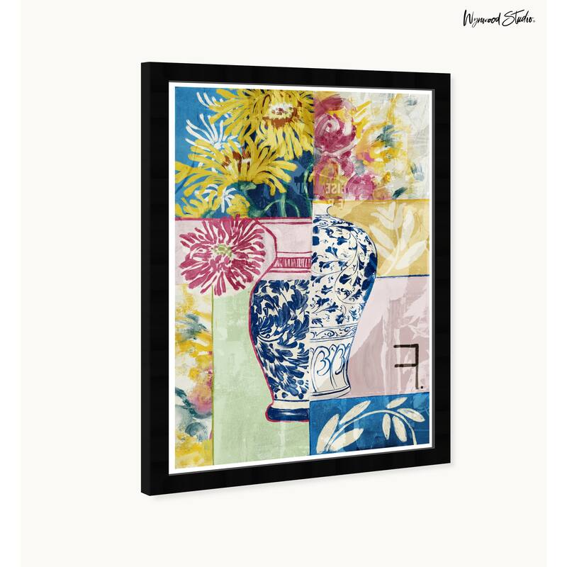 Wynwood Studio Potted Collage Flora Framed Trendy Maximalist Decor 1 Piece Canvas Wall Art