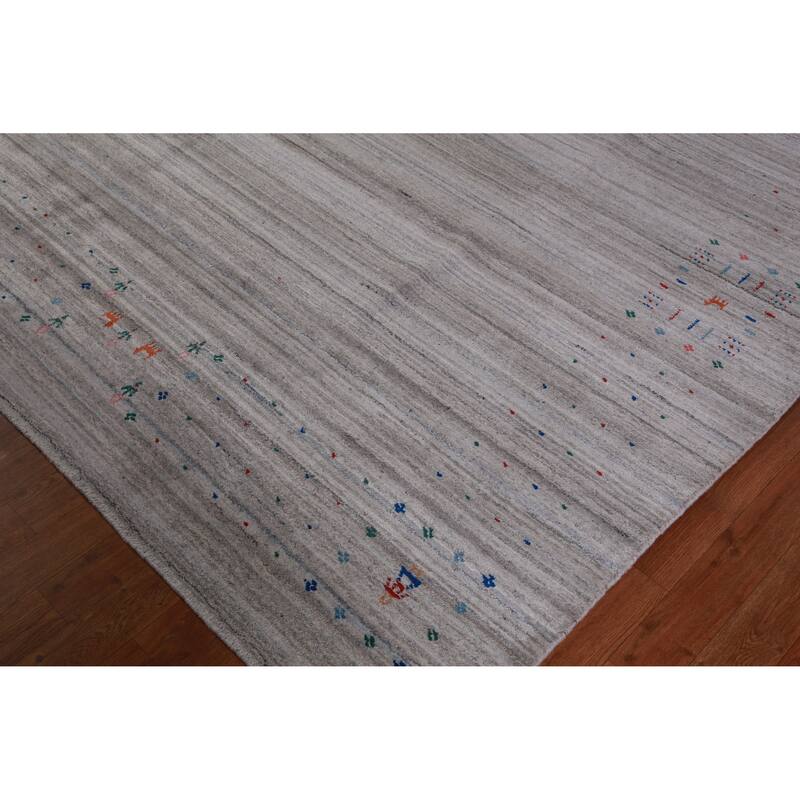 Tribal Gabbeh Indian Area Rug Hand-Knotted Stripe Wool Carpet - 9'2" x 12'6"