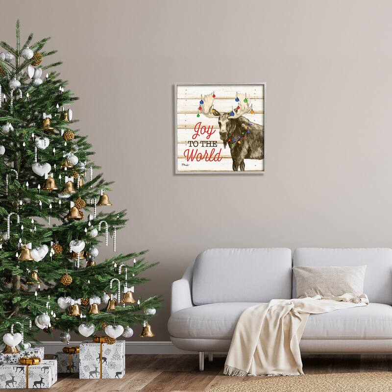 Stupell Moose with Festive Lights Framed Giclee Art Design by Paul Brent