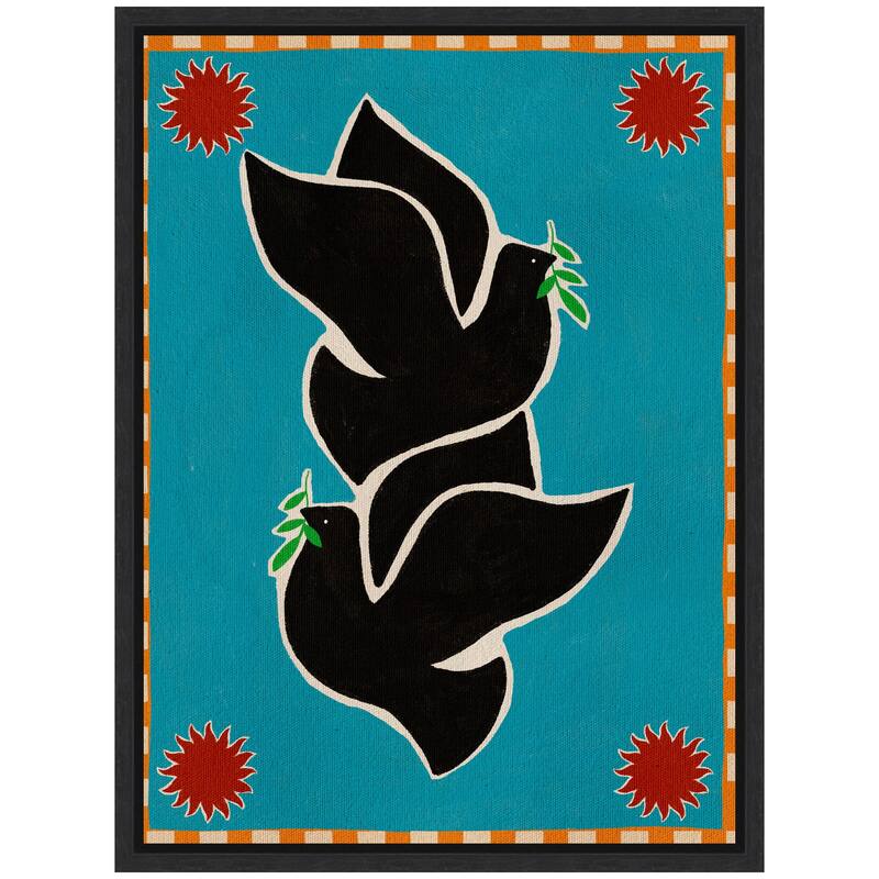 Kate and Laurel Sylvie Lush Duo 4 Birds Framed Canvas by Shatha Al Dafai